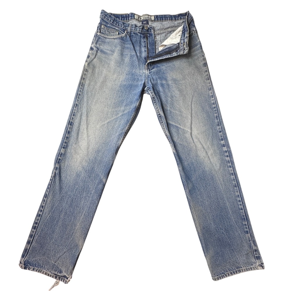 Full Blue Jeans Mens 34x34 (33x31) Blue Straight Leg Denim Distressed Faded